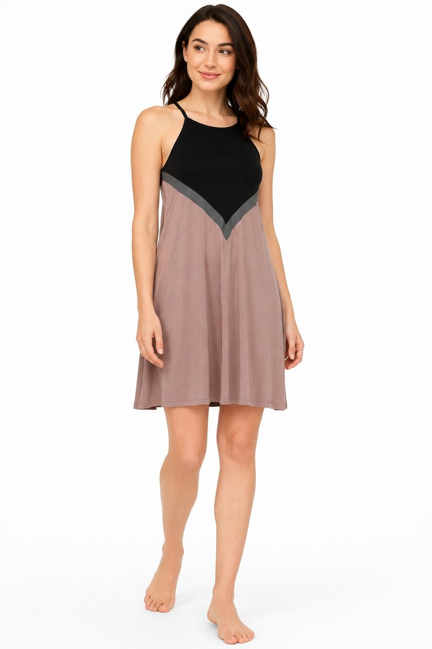 Egy California Women Sleeveless Colorblock Sun Dress Black Mauve Size Medium